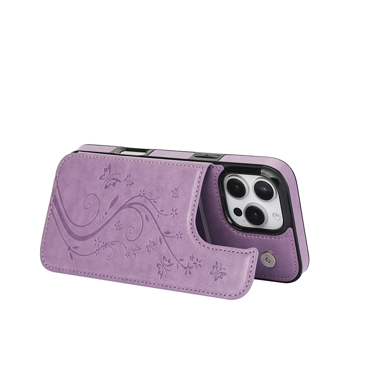 For iPhone 16 Pro Max Double Buckle Butterfly Embossing PU Phone Case(Purple) by buy2fix