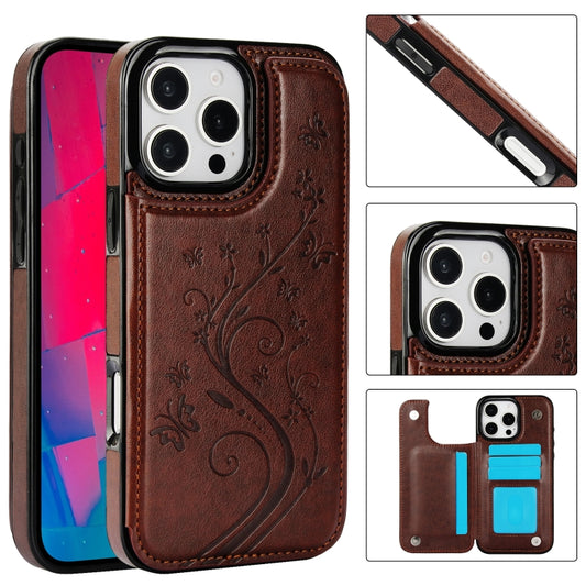 For iPhone 16 Pro Max Double Buckle Butterfly Embossing PU Phone Case(Brown) by buy2fix