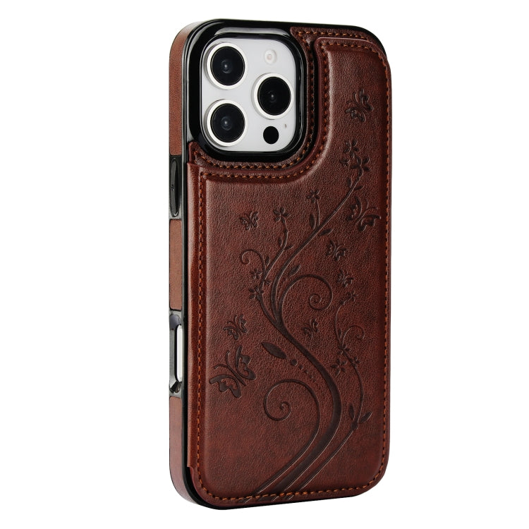 For iPhone 16 Pro Max Double Buckle Butterfly Embossing PU Phone Case(Brown) by buy2fix