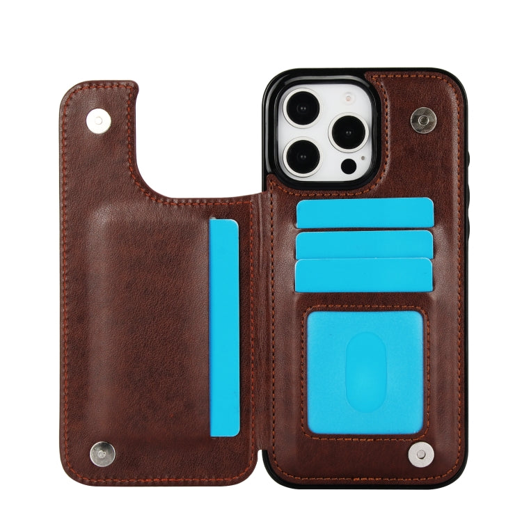 For iPhone 16 Pro Max Double Buckle Butterfly Embossing PU Phone Case(Brown) by buy2fix
