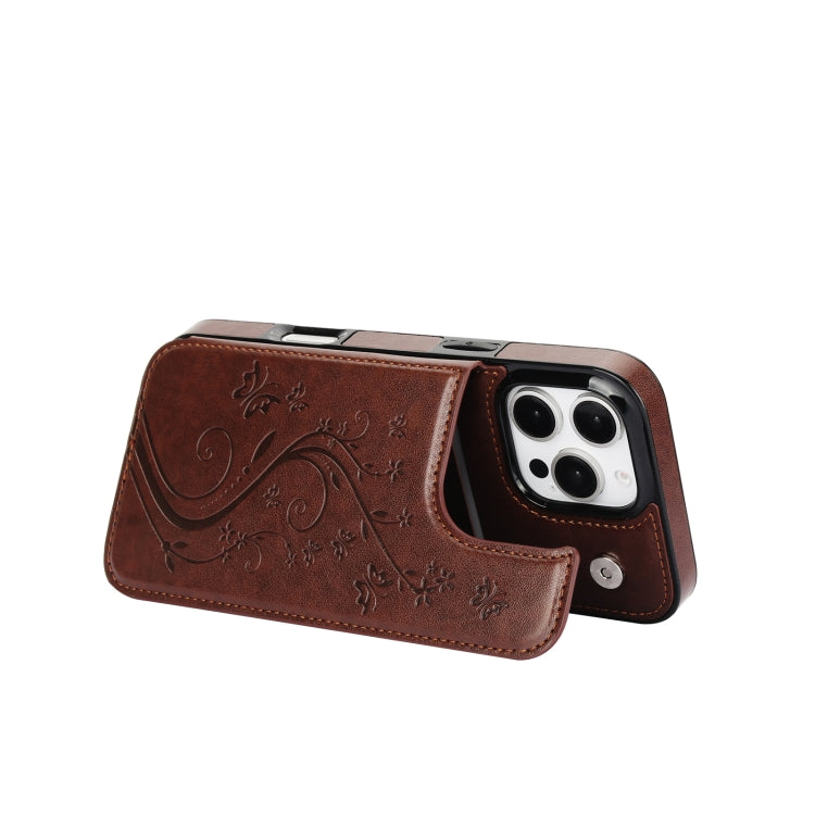 For iPhone 16 Pro Max Double Buckle Butterfly Embossing PU Phone Case(Brown) by buy2fix