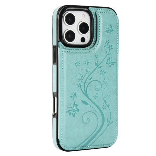 For iPhone 16 Pro Double Buckle Butterfly Embossing PU Phone Case(Green) by buy2fix