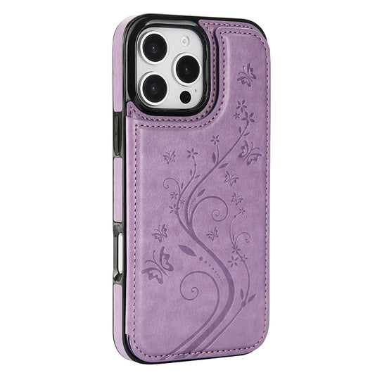 For iPhone 16 Pro Double Buckle Butterfly Embossing PU Phone Case(Purple) by buy2fix