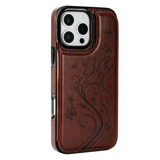 For iPhone 16 Pro Double Buckle Butterfly Embossing PU Phone Case(Brown) by buy2fix