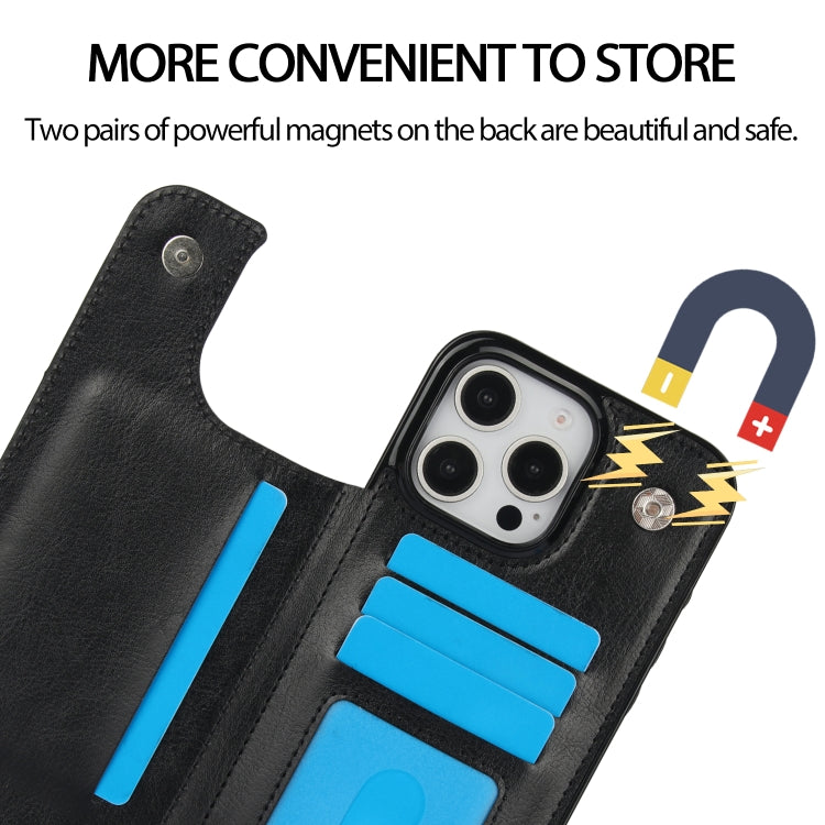 For iPhone 16 Pro Max Double Buckle Crazy Horse Texture PU Phone Case(Black) by buy2fix