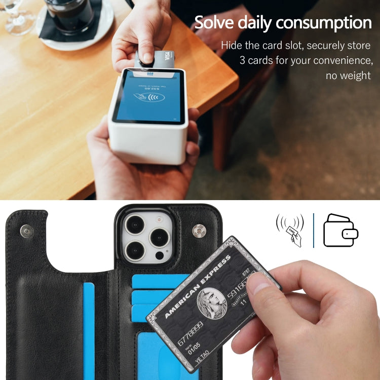 For iPhone 16 Pro Max Double Buckle Crazy Horse Texture PU Phone Case(Black) by buy2fix