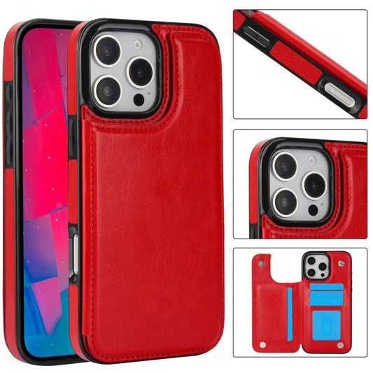 For iPhone 16 Pro Max Double Buckle Crazy Horse Texture PU Phone Case(Red) by buy2fix