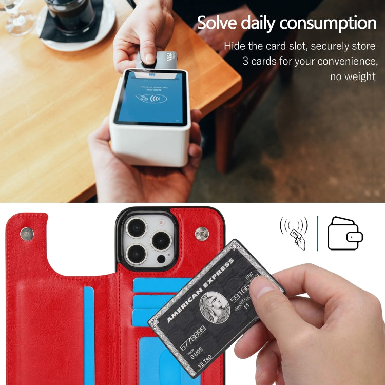 For iPhone 16 Pro Max Double Buckle Crazy Horse Texture PU Phone Case(Red) by buy2fix