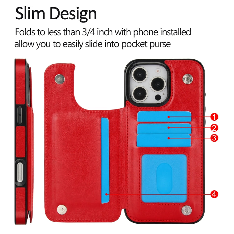 For iPhone 16 Pro Max Double Buckle Crazy Horse Texture PU Phone Case(Red) by buy2fix