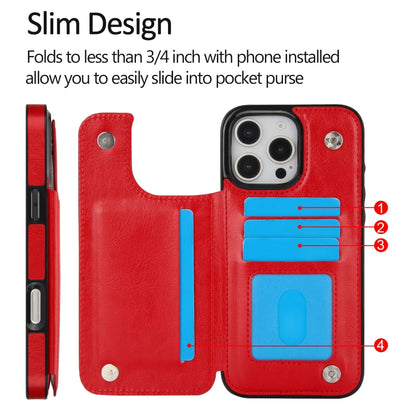 For iPhone 16 Pro Max Double Buckle Crazy Horse Texture PU Phone Case(Red) by buy2fix