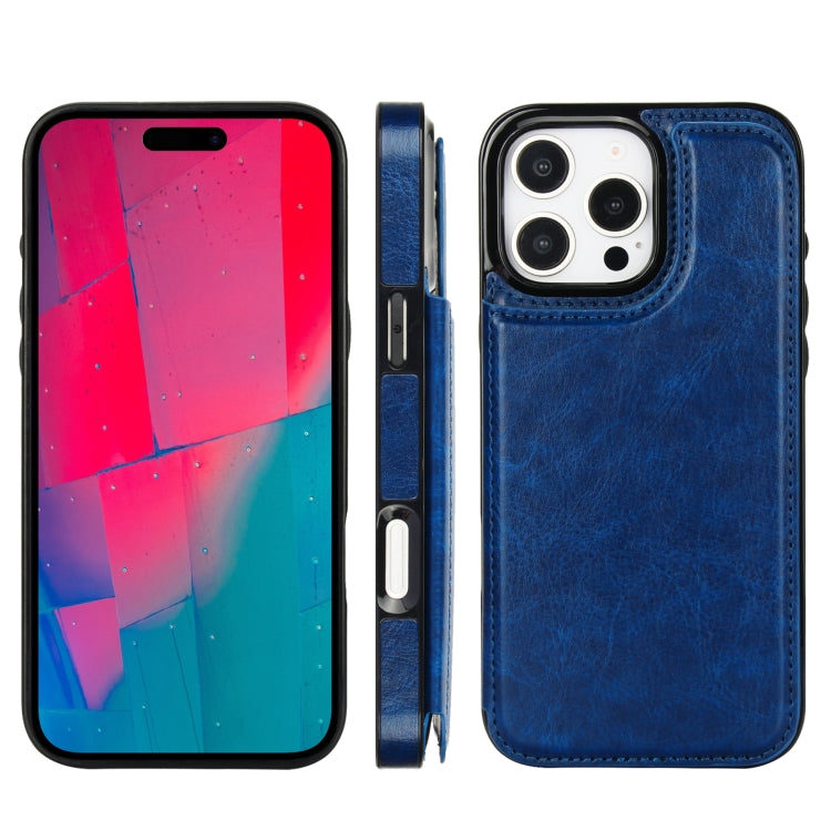For iPhone 16 Pro Max Double Buckle Crazy Horse Texture PU Phone Case(Blue) by buy2fix