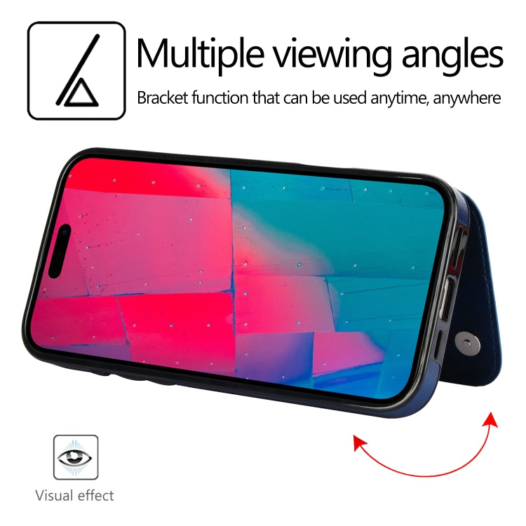 For iPhone 16 Pro Max Double Buckle Crazy Horse Texture PU Phone Case(Blue) by buy2fix