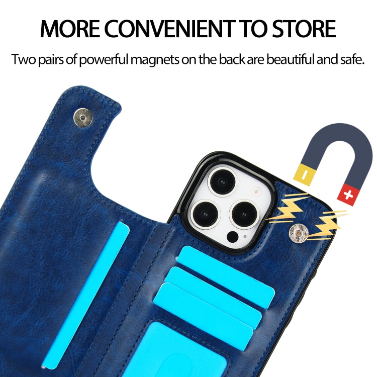 For iPhone 16 Pro Max Double Buckle Crazy Horse Texture PU Phone Case(Blue) by buy2fix