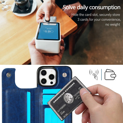 For iPhone 16 Pro Max Double Buckle Crazy Horse Texture PU Phone Case(Blue) by buy2fix