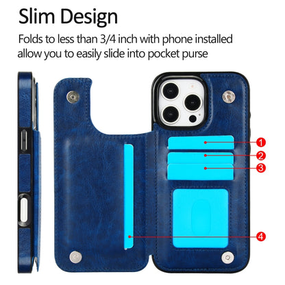 For iPhone 16 Pro Max Double Buckle Crazy Horse Texture PU Phone Case(Blue) by buy2fix