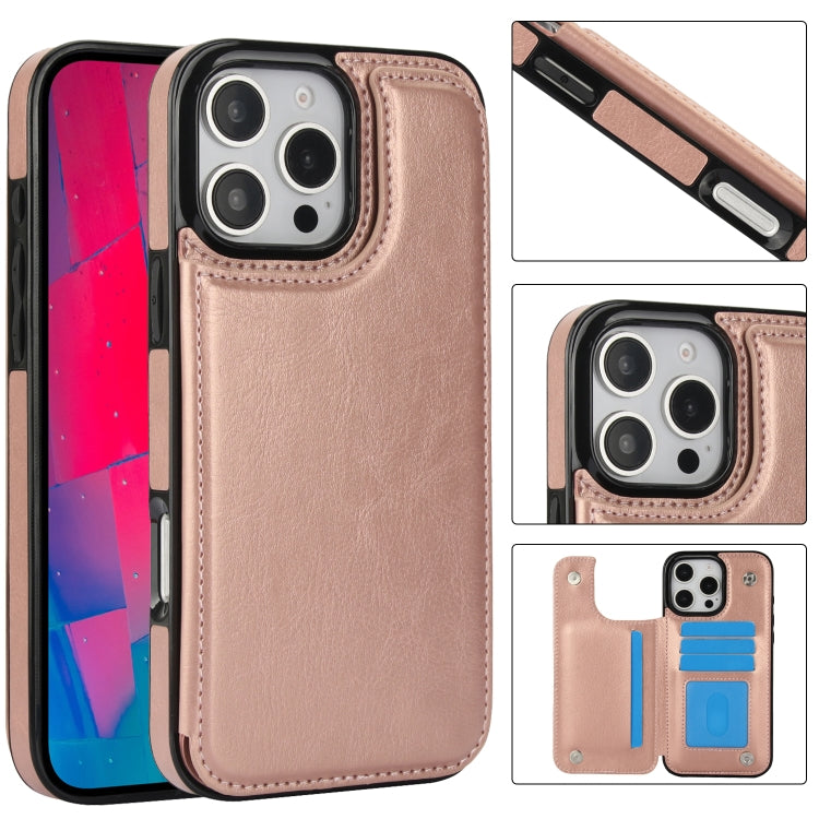 For iPhone 16 Pro Max Double Buckle Crazy Horse Texture PU Phone Case(Rose Gold) by buy2fix