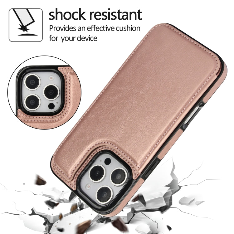 For iPhone 16 Pro Max Double Buckle Crazy Horse Texture PU Phone Case(Rose Gold) by buy2fix