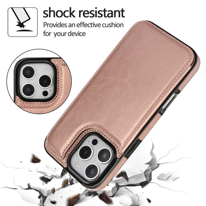 For iPhone 16 Pro Max Double Buckle Crazy Horse Texture PU Phone Case(Rose Gold) by buy2fix