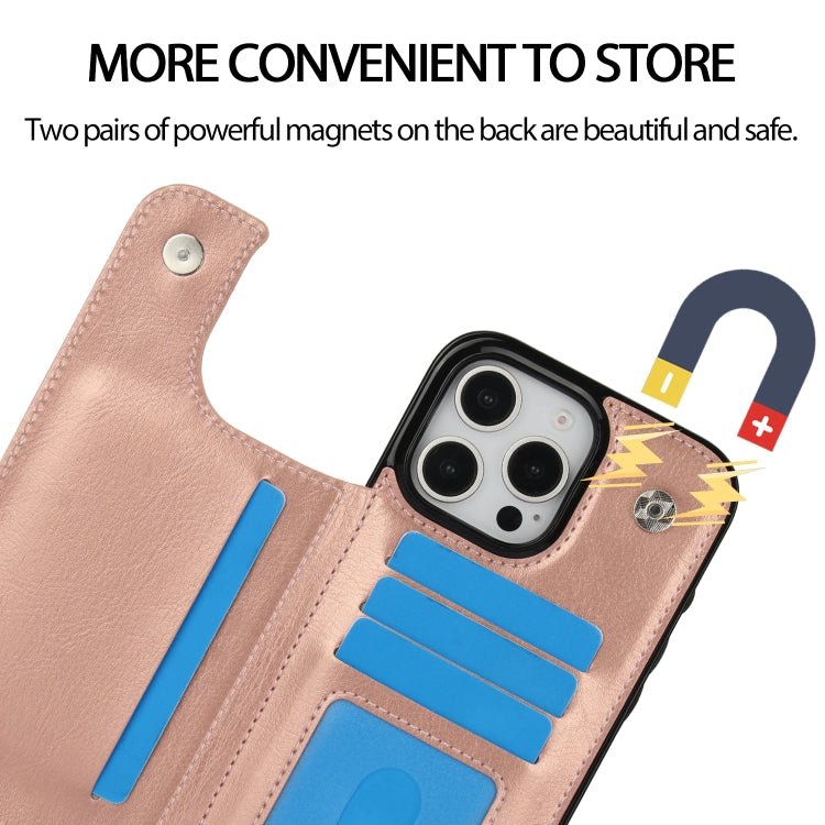 For iPhone 16 Pro Max Double Buckle Crazy Horse Texture PU Phone Case(Rose Gold) by buy2fix