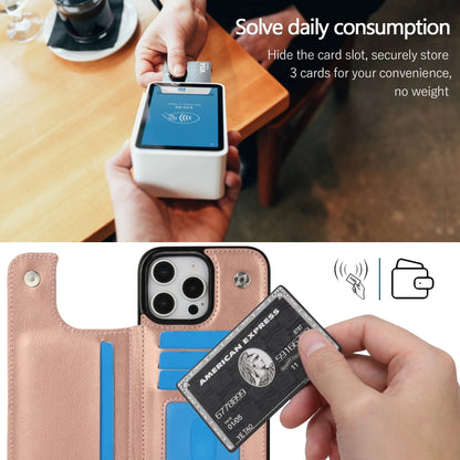 For iPhone 16 Pro Max Double Buckle Crazy Horse Texture PU Phone Case(Rose Gold) by buy2fix