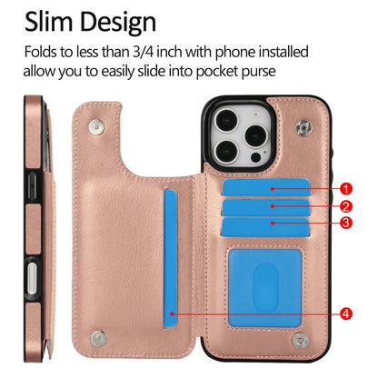 For iPhone 16 Pro Max Double Buckle Crazy Horse Texture PU Phone Case(Rose Gold) by buy2fix