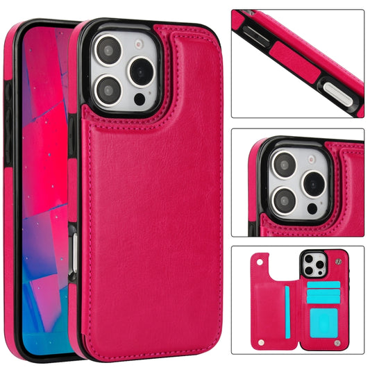For iPhone 16 Pro Max Double Buckle Crazy Horse Texture PU Phone Case(Rose Red) by buy2fix