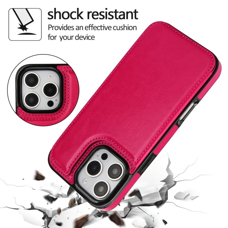 For iPhone 16 Pro Max Double Buckle Crazy Horse Texture PU Phone Case(Rose Red) by buy2fix