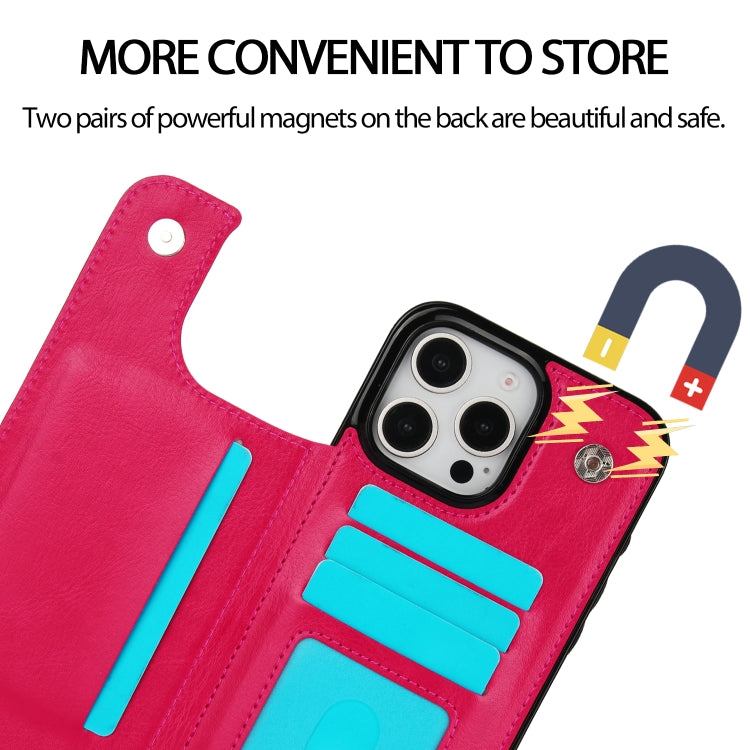 For iPhone 16 Pro Max Double Buckle Crazy Horse Texture PU Phone Case(Rose Red) by buy2fix