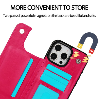 For iPhone 16 Pro Max Double Buckle Crazy Horse Texture PU Phone Case(Rose Red) by buy2fix