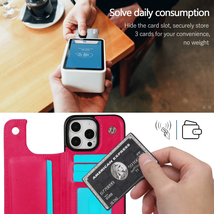 For iPhone 16 Pro Max Double Buckle Crazy Horse Texture PU Phone Case(Rose Red) by buy2fix