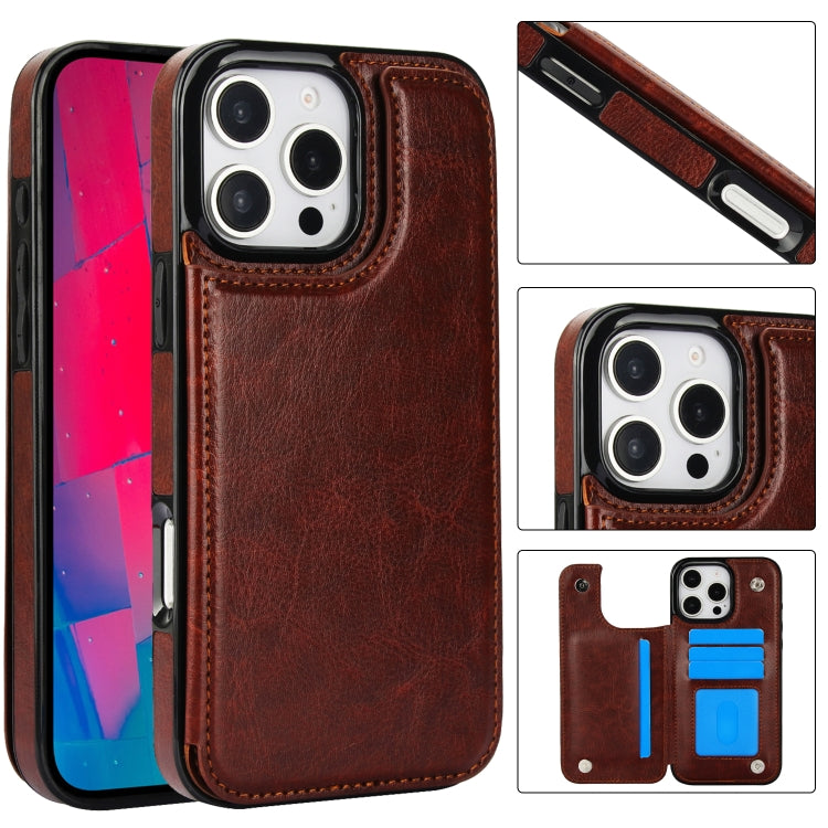 For iPhone 16 Pro Max Double Buckle Crazy Horse Texture PU Phone Case(Brown) by buy2fix