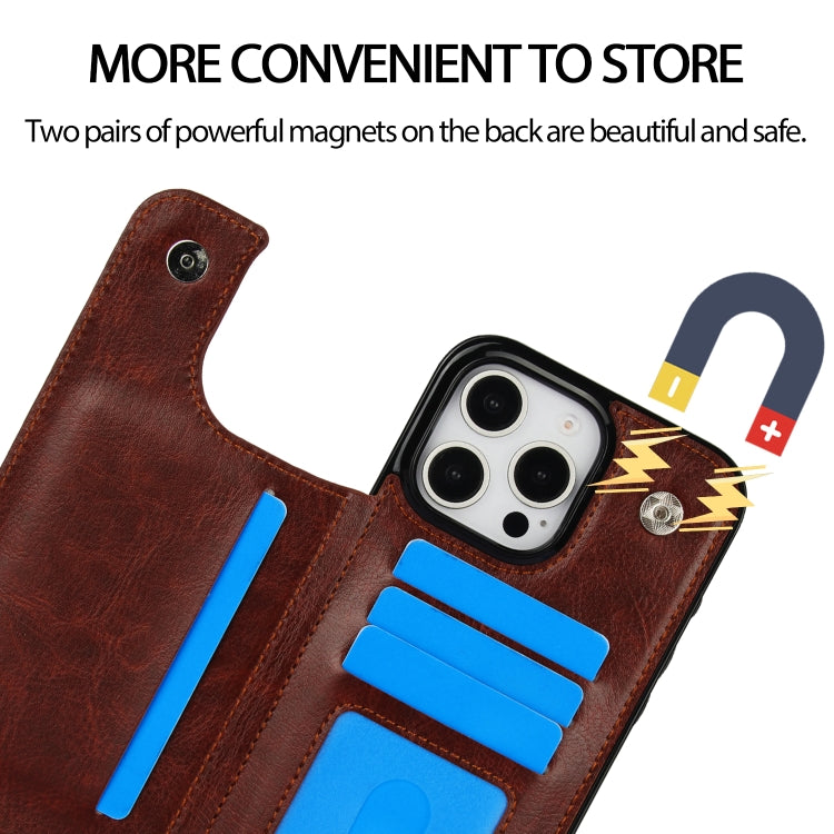 For iPhone 16 Pro Max Double Buckle Crazy Horse Texture PU Phone Case(Brown) by buy2fix