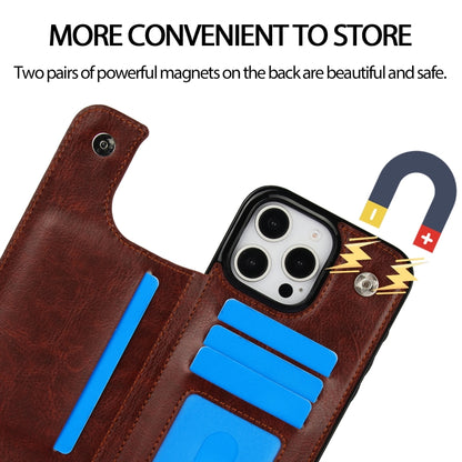 For iPhone 16 Pro Max Double Buckle Crazy Horse Texture PU Phone Case(Brown) by buy2fix