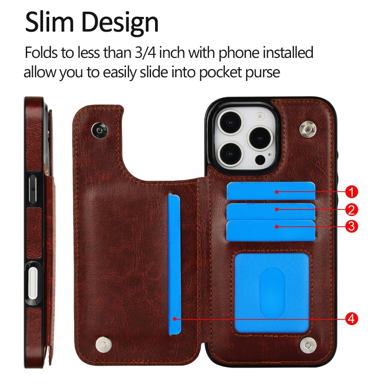 For iPhone 16 Pro Max Double Buckle Crazy Horse Texture PU Phone Case(Brown) by buy2fix