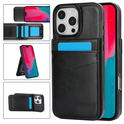 For iPhone 16 Pro Max Solid Color Card Slots Bracket PU Phone Case(Black) by buy2fix