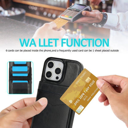 For iPhone 16 Pro Max Solid Color Card Slots Bracket PU Phone Case(Black) by buy2fix