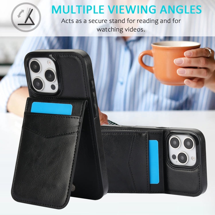 For iPhone 16 Pro Max Solid Color Card Slots Bracket PU Phone Case(Black) by buy2fix