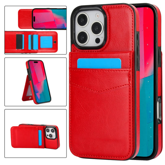 For iPhone 16 Pro Max Solid Color Card Slots Bracket PU Phone Case(Red) by buy2fix