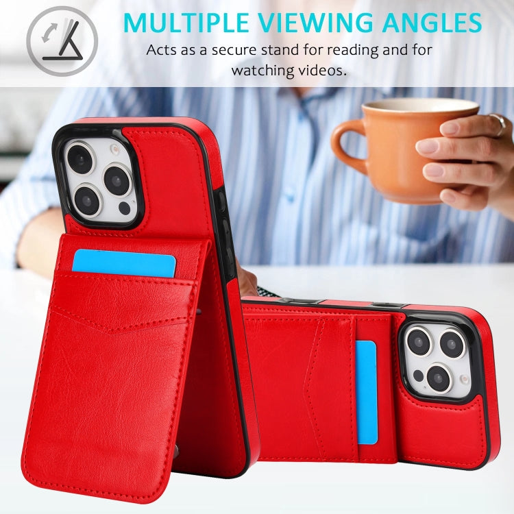 For iPhone 16 Pro Max Solid Color Card Slots Bracket PU Phone Case(Red) by buy2fix