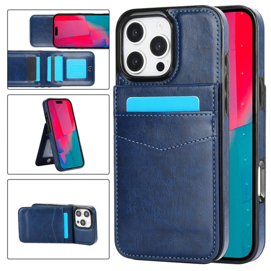 For iPhone 16 Pro Max Solid Color Card Slots Bracket PU Phone Case(Blue) by buy2fix