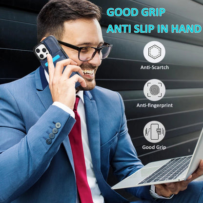 For iPhone 16 Pro Max Solid Color Card Slots Bracket PU Phone Case(Blue) by buy2fix