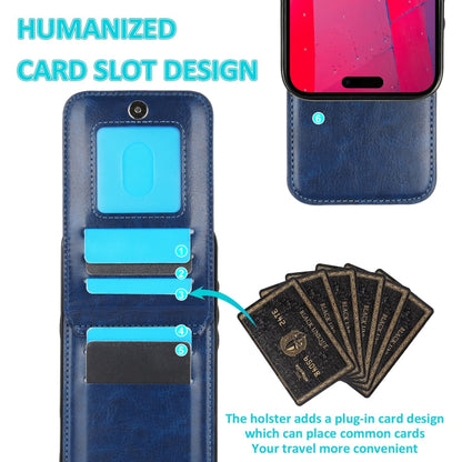 For iPhone 16 Pro Max Solid Color Card Slots Bracket PU Phone Case(Blue) by buy2fix