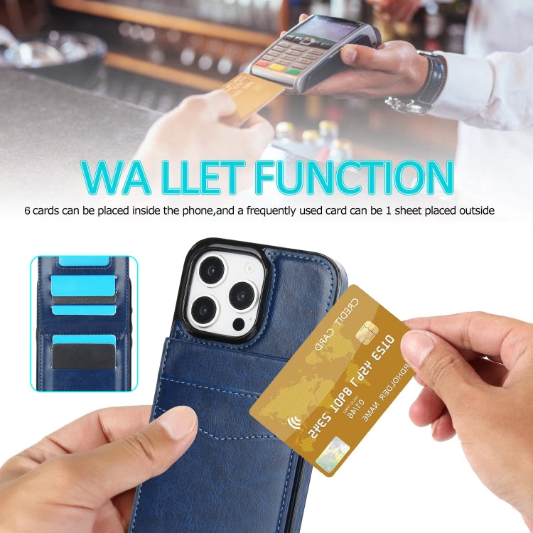 For iPhone 16 Pro Max Solid Color Card Slots Bracket PU Phone Case(Blue) by buy2fix
