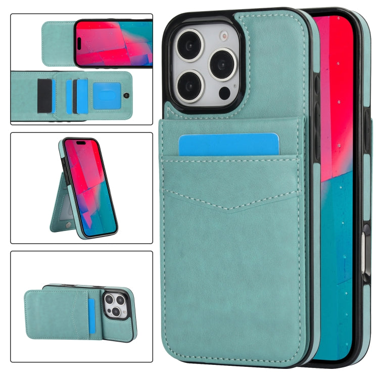 For iPhone 16 Pro Max Solid Color Card Slots Bracket PU Phone Case(Mint Green) by buy2fix