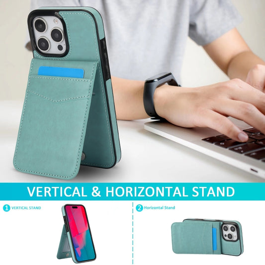 For iPhone 16 Pro Max Solid Color Card Slots Bracket PU Phone Case(Mint Green) by buy2fix