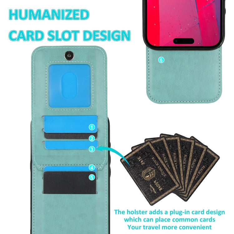 For iPhone 16 Pro Max Solid Color Card Slots Bracket PU Phone Case(Mint Green) by buy2fix