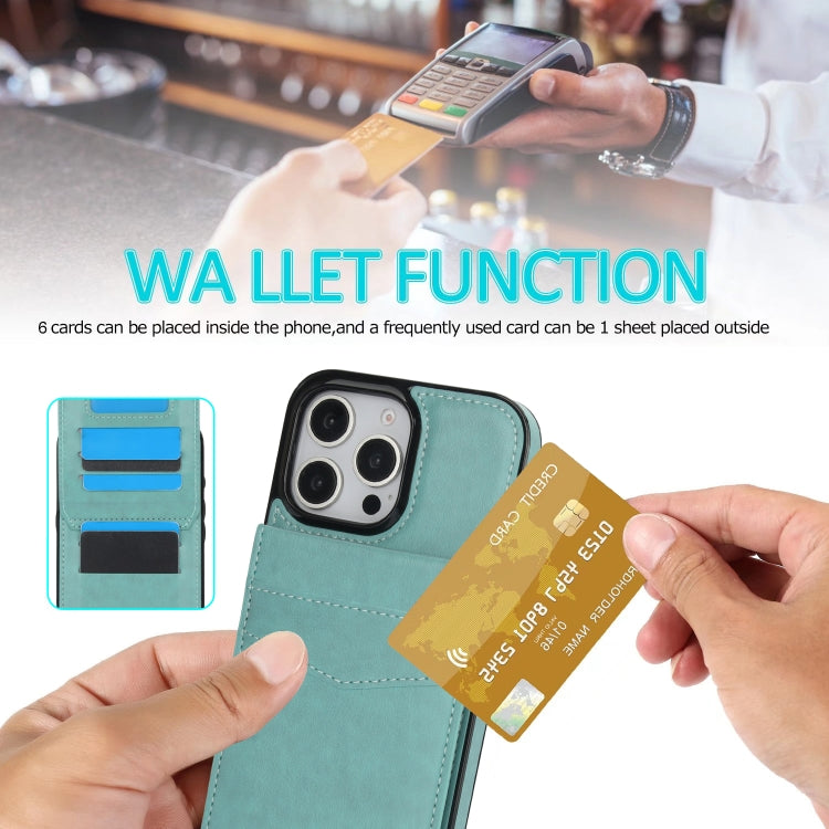 For iPhone 16 Pro Max Solid Color Card Slots Bracket PU Phone Case(Mint Green) by buy2fix