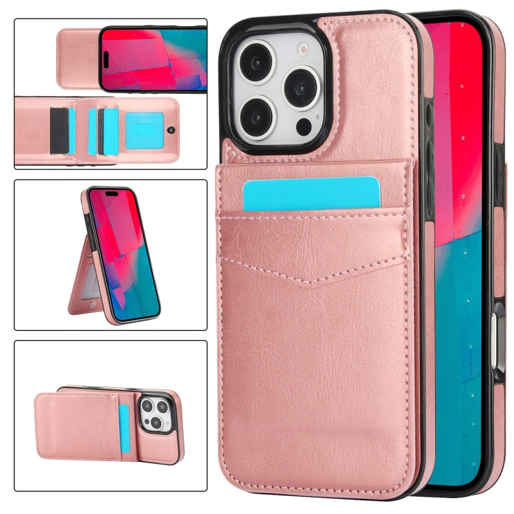 For iPhone 16 Pro Max Solid Color Card Slots Bracket PU Phone Case(Rose Gold) by buy2fix