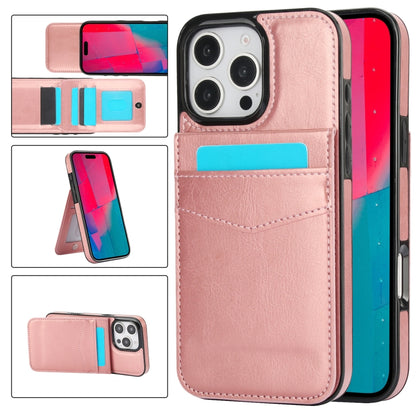 For iPhone 16 Pro Max Solid Color Card Slots Bracket PU Phone Case(Rose Gold) by buy2fix