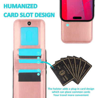 For iPhone 16 Pro Max Solid Color Card Slots Bracket PU Phone Case(Rose Gold) by buy2fix
